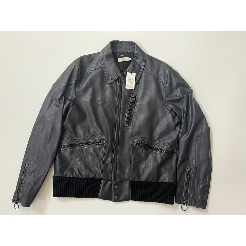 Coach Men's Leather Biker Moto Jacket Navy Size 54/XL NWT $1300 - Picture 11 of 16